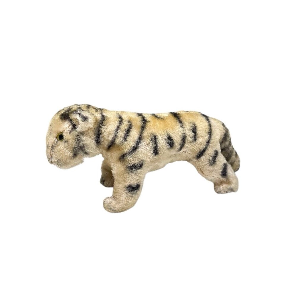 Vintage Steiff Mohair Tiger Cub Glass Eyes Stitched Pink Nose Stuffed Plush READ